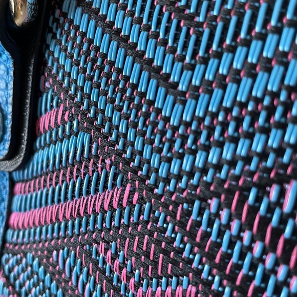 EUC Henri Bendel Centennial Mini Barrel Bag Striped Blue Tapestry - Picture 11 of 17